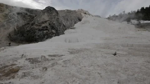 4K - Hot Spring water falls with alot of fumes during winter Stock-Footage 47968593