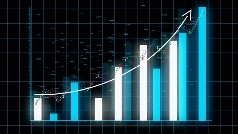 4k HUD graph with rising up arrow and bar stats,Business digital trend. Stock Footage 111404584