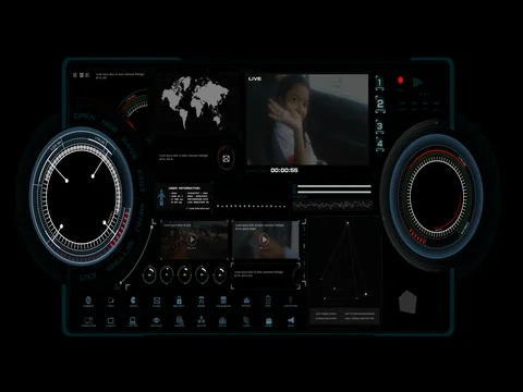 4K HUD panel with graph icon and sample video of Asian little girl for futuri Stock Footage 77175529