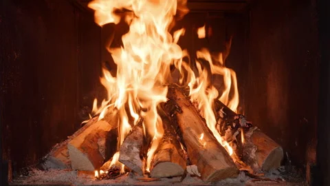 4K - A huge fire in the fireplace Stock Footage 281028312