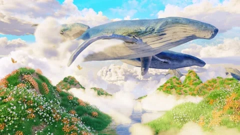 4k Hunchback whales swimming through the air Stock Footage