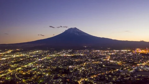 4k Hyper lapse Aerial view of Fuji Mountain at Kawaguchiko Lake,Japan Stock Footage 123044886