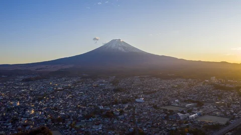 4k Hyper lapse Aerial view of Fuji Mountain at Kawaguchiko Lake,Japan Video stock 123054296