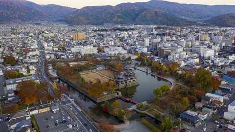 4k Hyper lapse Aerial view of Matsumoto Castle in Nagano City,Japan Video stock 123058990