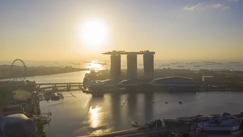 4k Hyper lapse Aerial view of Singapore City Skyline,Sunrise of Singapore Stock Footage 124888305