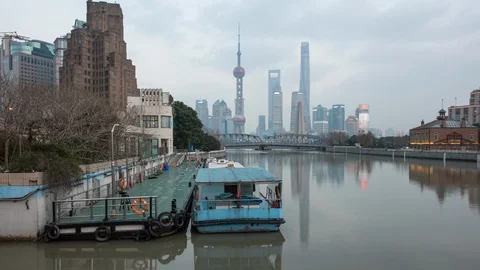 4K Hyper Lapse of the Bund from Day to Night, Shanghai, China Stock Footage 87732325