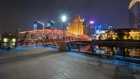 4K Hyper Lapse of the Bund at night, Shanghai, China Stock Footage 87732163