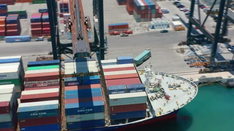 4K hyper lapse container unloading from cargo freight ship in Miami port, USA Stock Footage 149988463