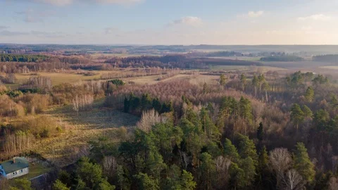 4k hyper lapse from drone with flight over forest and meadows in Poland Stock Footage 99020939