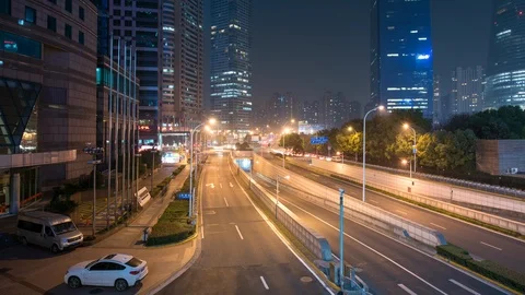 4K Hyper Lapse of the Traffic at night, Shanghai, China 動画素材 87733388