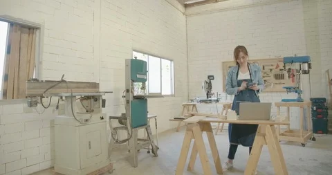 4K Hyper-lapse of Young asian woman carpenter building design house model Video stock 126197955