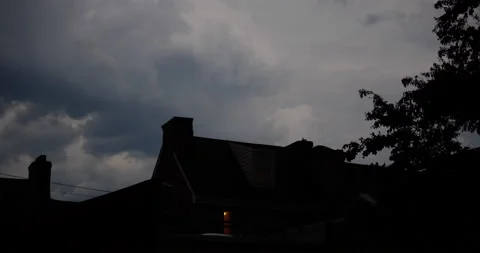 4K HYPER TIME LAPSE OF ROOF WITH STORM CLOUDS ROLLING IN Video stock 132070194