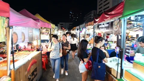 4K Hyper time lapse at Talad Rod Fai night market in Bangkok Stock Footage 100759990