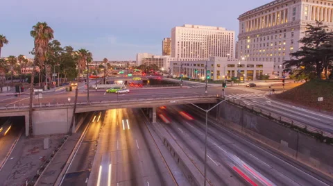 4K Hyperlapse of the 101 freeway traffic changing from day to night Stock Footage 65229183