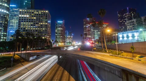 4K Hyperlapse of the 110 freeway traffic at night Stock Footage 65228206