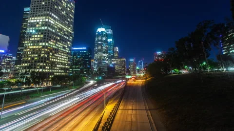 4K Hyperlapse of the 110 freeway traffic at night Video stock 65229057