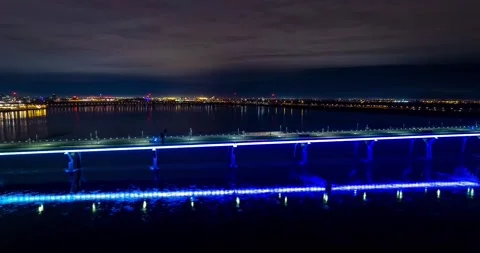 4k Hyperlapse Aerial view bridge at night with water reflections Stock Footage 220732751