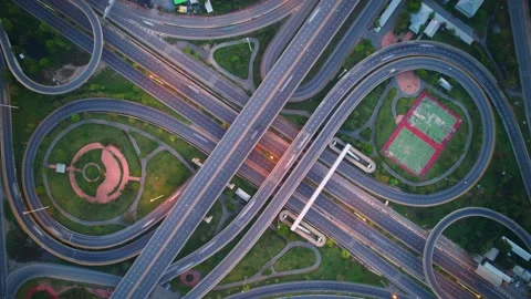 4K : Hyperlapse drone shot over highway multi-level junction road. Stock Footage 170931152