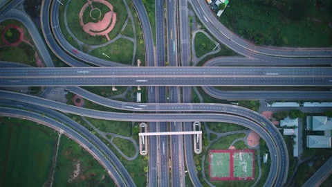 4K : Hyperlapse drone shot over highway multi-level junction road. Stock Footage 170931192