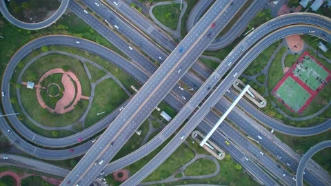 4K : Hyperlapse drone shot over highway multi-level junction road. Stock Footage 170931478