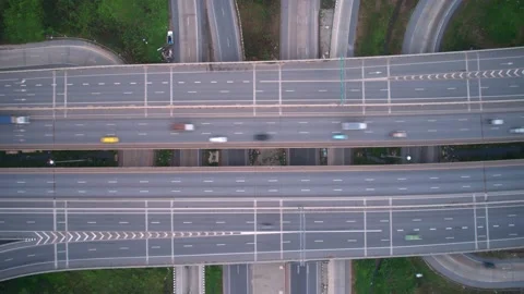 4K : Hyperlapse drone shot over highway multi-level junction road. Stock Footage 170932248