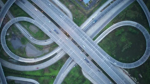4K : Hyperlapse drone shot over highway multi-level junction road. Stock Footage 170932270