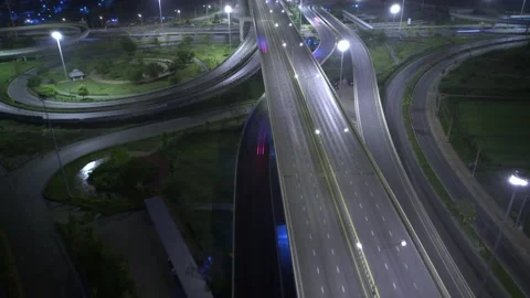 4K : Hyperlapse drone shot over highway multi-level junction road. Stock Footage 171059447