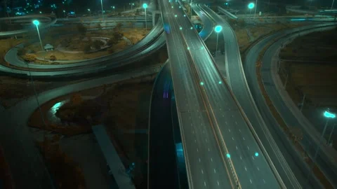 4K : Hyperlapse drone shot over highway multi-level junction road. Stock Footage 171059487