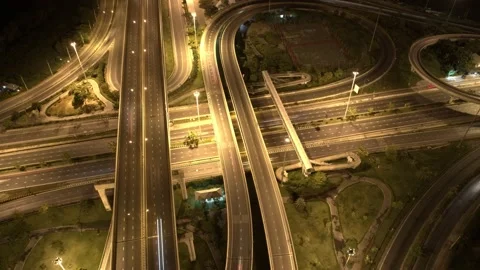 4K : Hyperlapse drone shot over highway multi-level junction road. Stock Footage 171319171