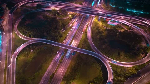 4K : Hyperlapse drone shot over highway multi-level junction road. Stock Footage 171553616