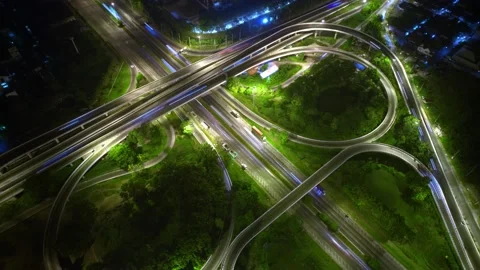 4K : Hyperlapse drone shot over highway multi-level junction road. Stock Footage 171553818