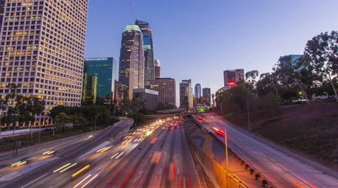 4K Hyperlapse freeway traffic changing from day to night Video stock 65249536