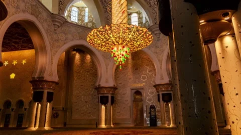 4K hyperlapse of interior architecture of Sheikh Zayed mosque in Abu Dhabi Stock Footage 242247108