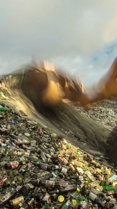 4K Hyperlapse of Loader Transporting Glass Cullet for Recycling and Remelting Vidéo 334762306