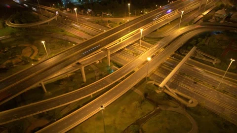 4K : Hyperlapse or Dronelapse Top view of Highway road junctions 스톡 동영상 170437515