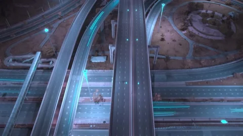 4K : Hyperlapse or Dronelapse Top view of Highway road junctions Stock Footage 170930694