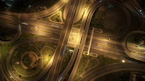 4K : Hyperlapse or Dronelapse Top view of Highway road junctions 스톡 동영상 170996376