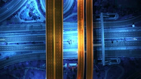 4K : Hyperlapse or Dronelapse Top view of Highway road junctions Stock Footage 171261925