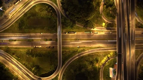 4K : Hyperlapse or Dronelapse Top view of Highway road junctions 스톡 동영상 171456399