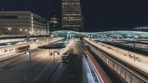 4K Hyperlapse Over Train Platforms Day To Night Utrecht Stock Footage 111878484