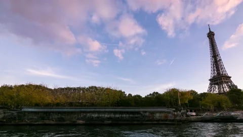 4K Hyperlapse, Paris, Eiffel Tower, La Seine Stock Footage 141139283