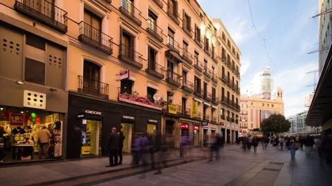 4K hyperlapse of people walking and shopping in Preciados street, in Madrid. Stock Footage 69938761