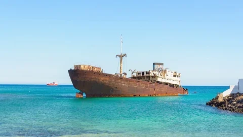 "4K hyperlapse of rusty shipwreck" Stock Footage 94105669
