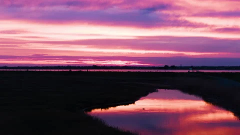 4K Hyperlapse  Sequence of Isigny-Sur-Mer, France - The Baie des Veys at Sunset Stock Footage 139014357