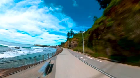 4k Hyperlapse speed footage on walking along the beach and sea footpath Stock Footage 177882718