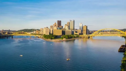 4K Hyperlapse of Sunset of Downtown Pittsburgh Stock Footage 132997443
