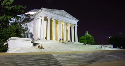 4K Hyperlapse of the Thomas Jefferson Memorial in Washington DC at night Video stock 65255553