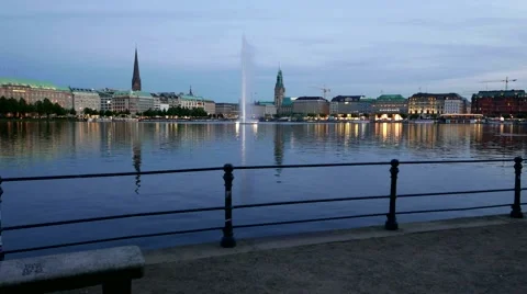 4K Hyperlapse Timelapse Germany Hamburg Alster river n Rathaus Town Hall skyline Stock Footage 53650013