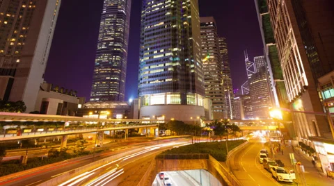 4k hyperlapse video of busy traffic and financial buildings in a city Stock Footage 35224272