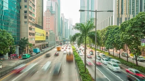 4k hyperlapse video of busy traffic and financial buildings in a city Video stock 35233030